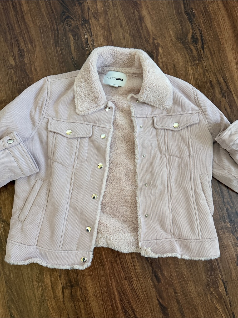 Fashion Nova Plush Faux Suede Jacket in Light Blush